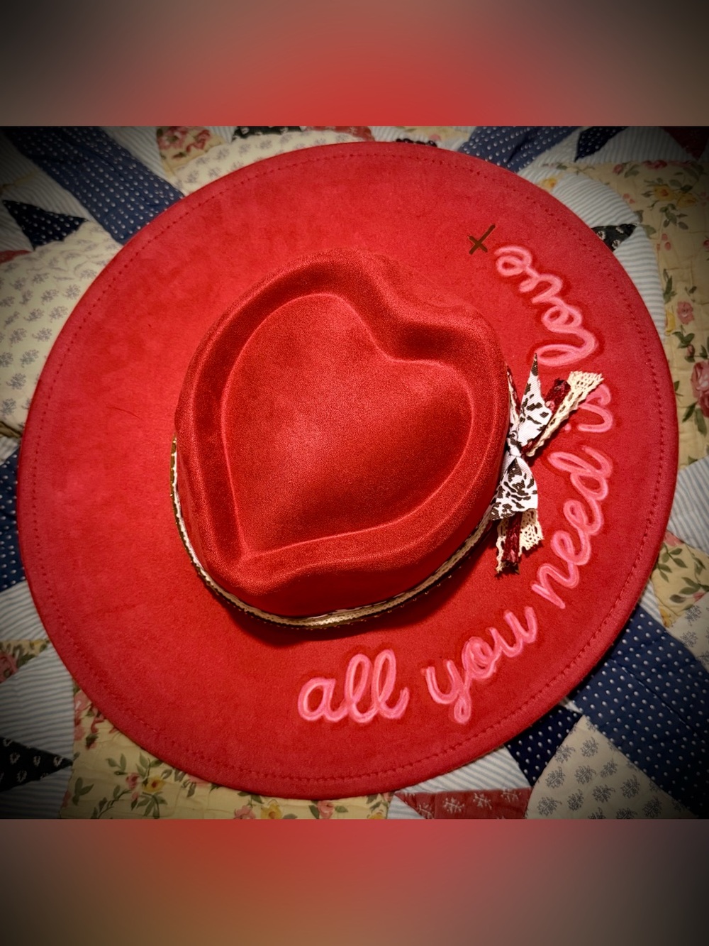 Red Heart Wide Brim Vegan Suede Rancher